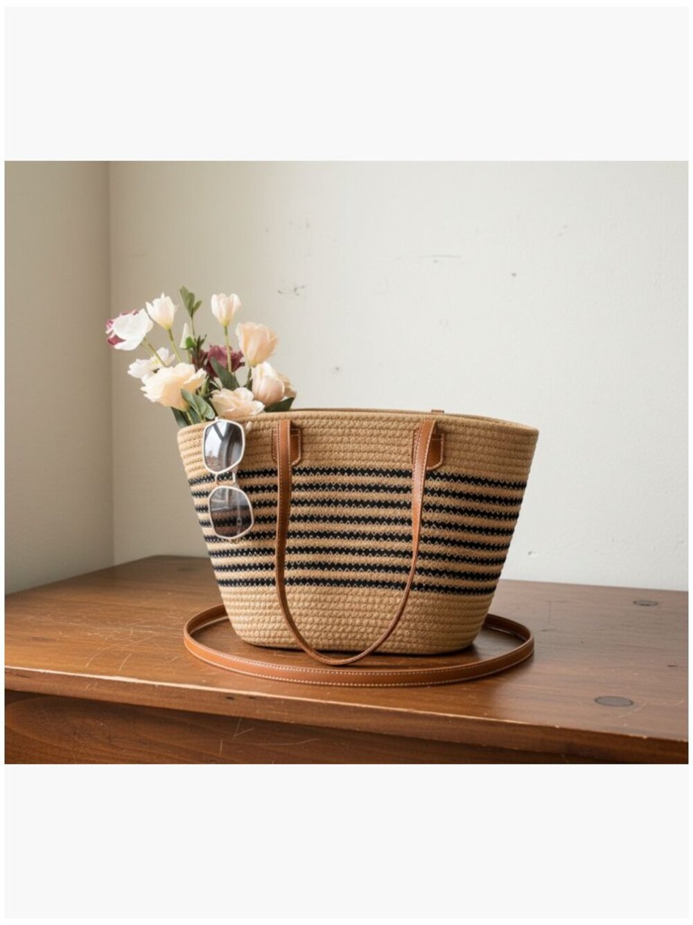 Straw Tote Bag Large Woven Shoulder Bag Lightweight Travel Beach Handbag